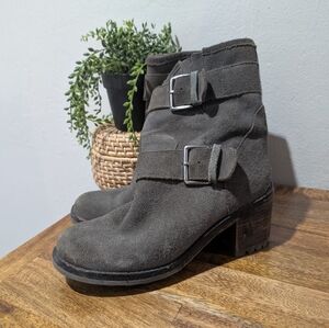 Women's Sam Edelman‎ Gray Suede Mid-Calf Buckle Strap Boots Size US 7